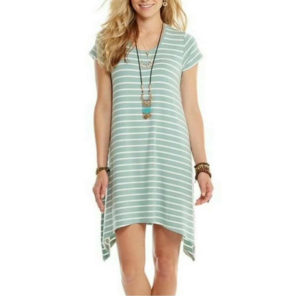 Matilda Jane Happy and Free Tunic Dress Cool Mist Striped Short Sleeve Medium